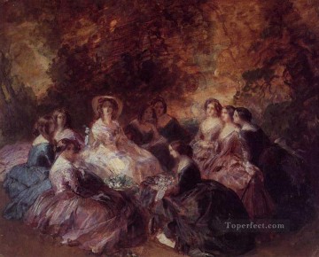 Franz Xaver Winterhalter Painting - The Empress Eugenie Surrounded by her Ladies in Waiting 1855 Franz Xaver Winterhalter